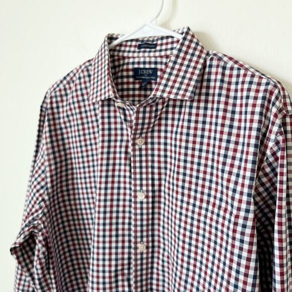 J.Crew Thompson Navy Burgundy Plaid Button Up Shirt Mens Large 16-16.5 Office - Picture 1 of 8